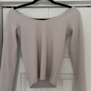 Gilly Hicks Ribbed Off the shoulder Knit Top in Light Gray